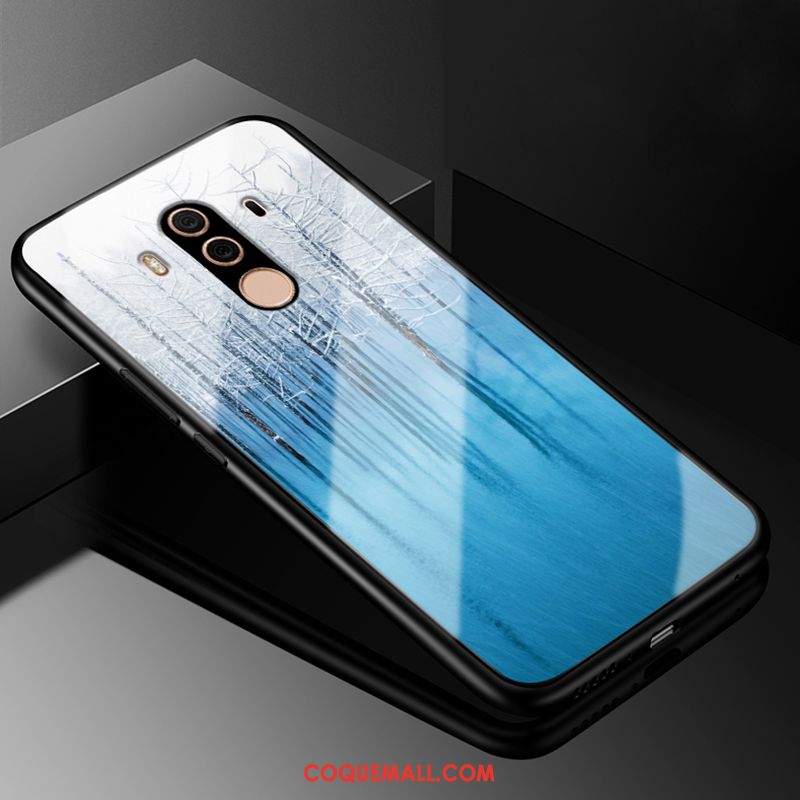 Étui Huawei Mate 10 Pro Incassable Verre Noir, Coque Huawei Mate 10 Pro Bleu Téléphone Portable