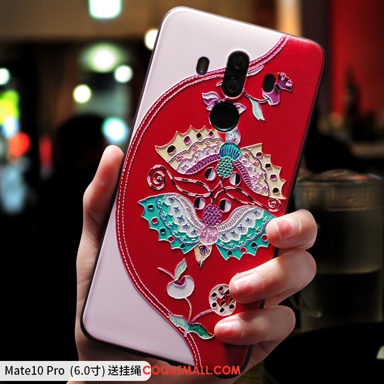 Étui Huawei Mate 10 Pro Silicone Gaufrage Incassable, Coque Huawei Mate 10 Pro Téléphone Portable Rouge