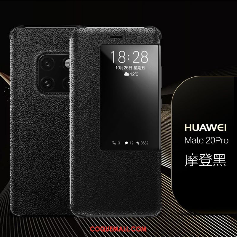 Étui Huawei Mate 20 Pro Cuir Véritable Protection Noir, Coque Huawei Mate 20 Pro Téléphone Portable Personnalité