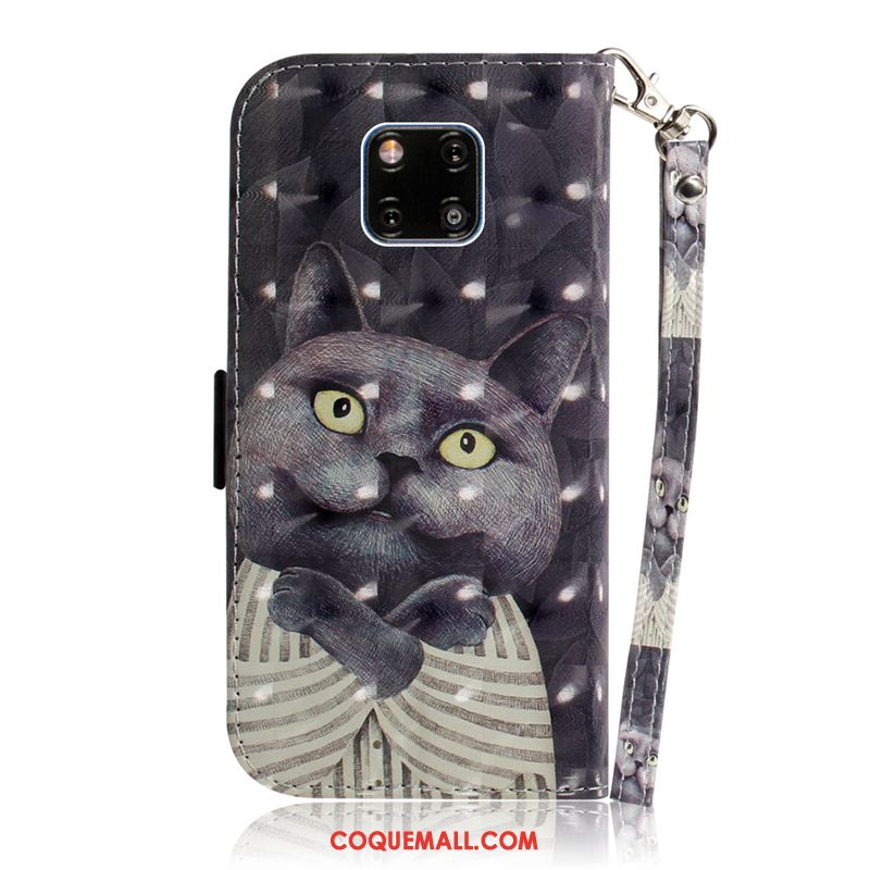 Étui Huawei Mate 20 Pro Protection Peinture Noir, Coque Huawei Mate 20 Pro Incassable Chat