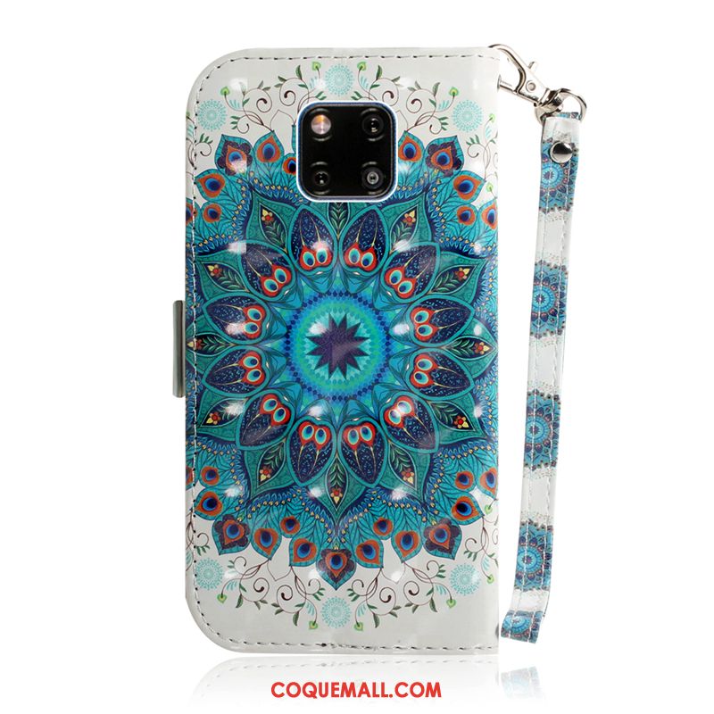 Étui Huawei Mate 20 Pro Étui En Cuir Fleur Paon, Coque Huawei Mate 20 Pro Bleu Téléphone Portable