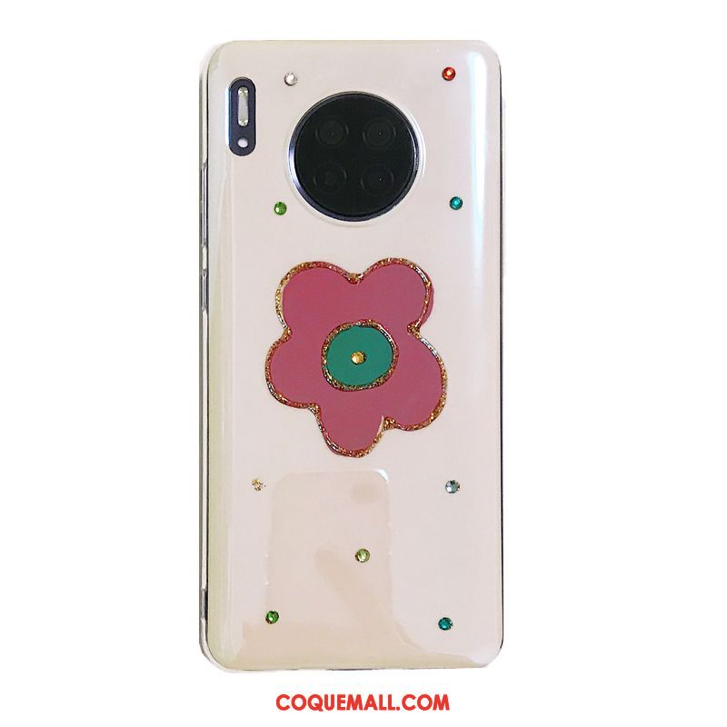 Étui Huawei Mate 30 Légère Nouveau Blanc, Coque Huawei Mate 30 Strass Floral