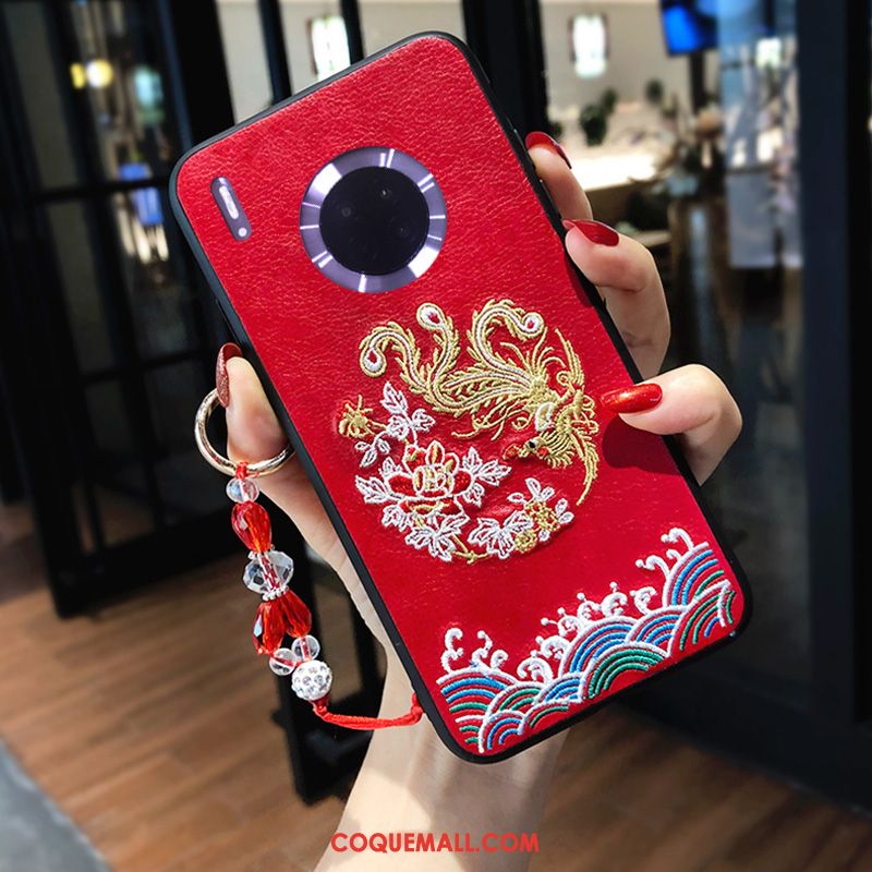 Étui Huawei Mate 30 Nouveau Silicone Broderie, Coque Huawei Mate 30 Marque De Tendance Gaufrage