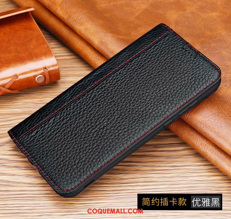 Étui Huawei Mate 30 Pro Cuir Noir Modèle Fleurie, Coque Huawei Mate 30 Pro Litchi En Cuir