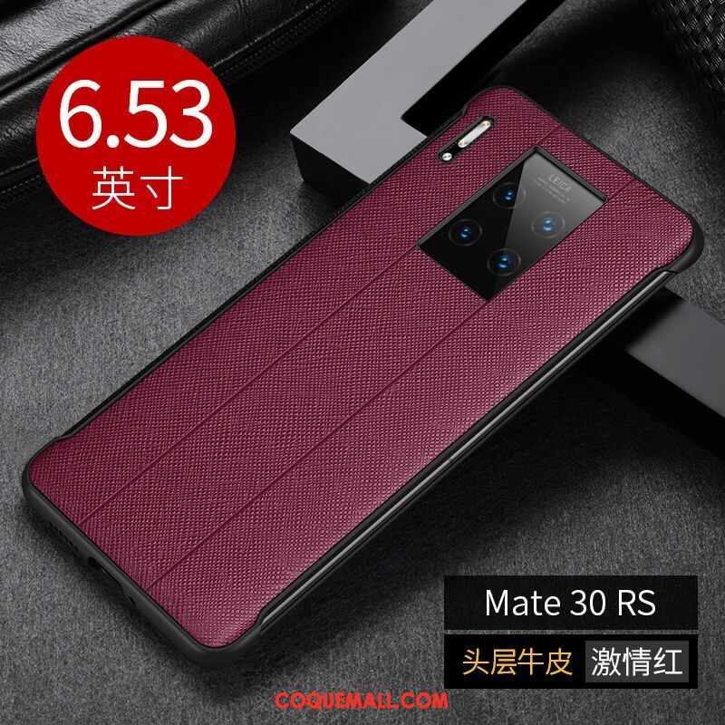 Étui Huawei Mate 30 Rs Business Cuir Véritable Téléphone Portable, Coque Huawei Mate 30 Rs Rouge Fluide Doux