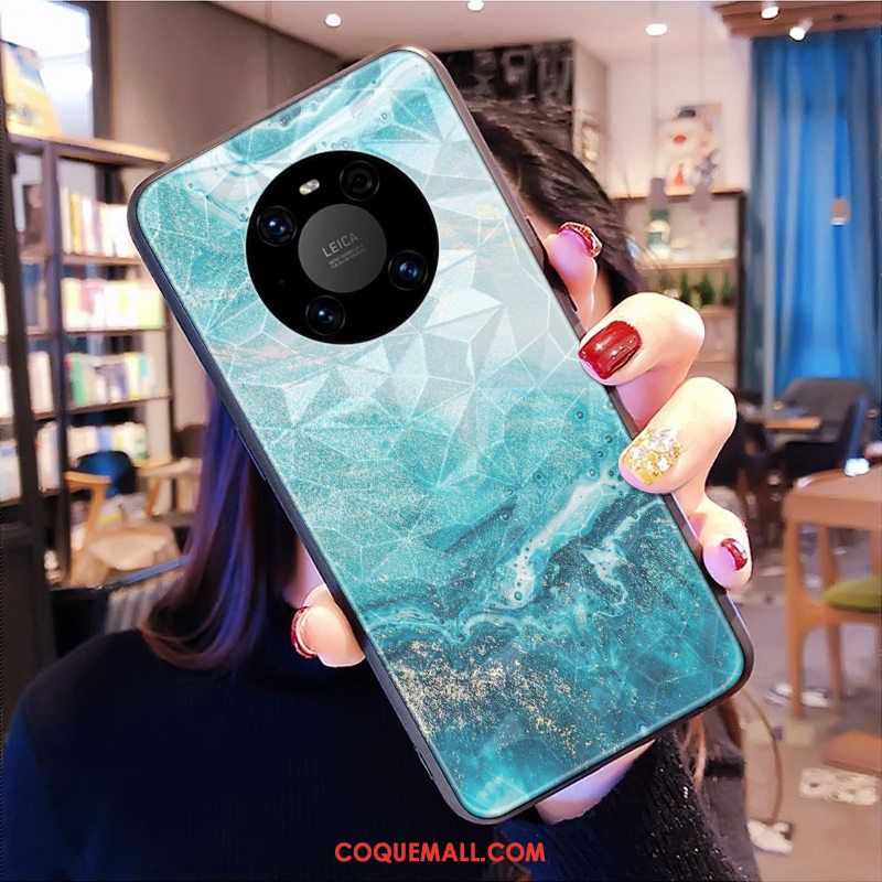 Étui Huawei Mate 40 Bleu Modèle Fleurie Net Rouge, Coque Huawei Mate 40 Losange Téléphone Portable