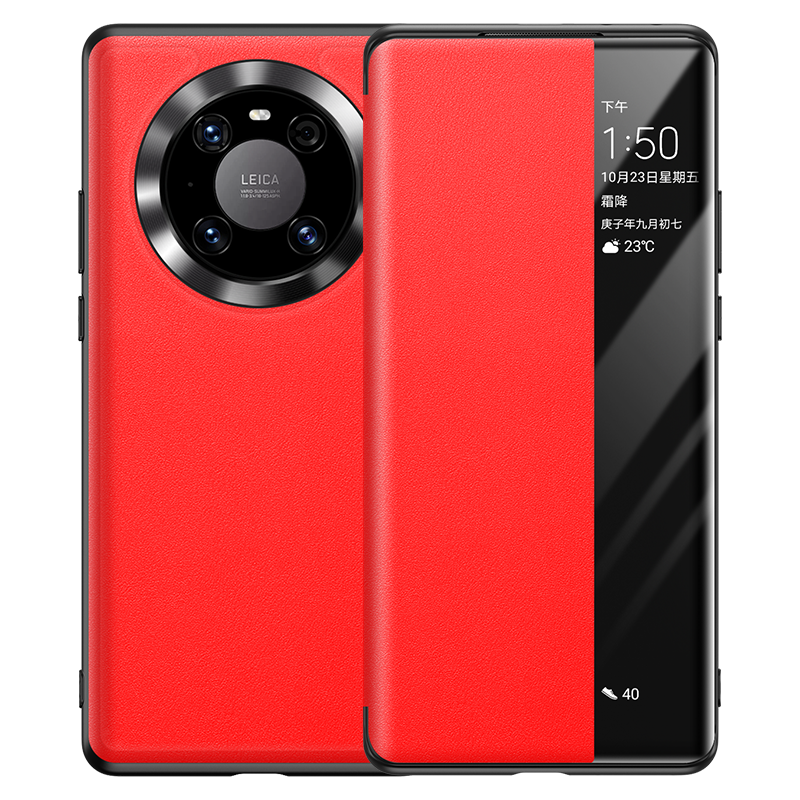 Étui Huawei Mate 40 Pro Protection Cuir Véritable Téléphone Portable, Coque Huawei Mate 40 Pro Rouge Clamshell