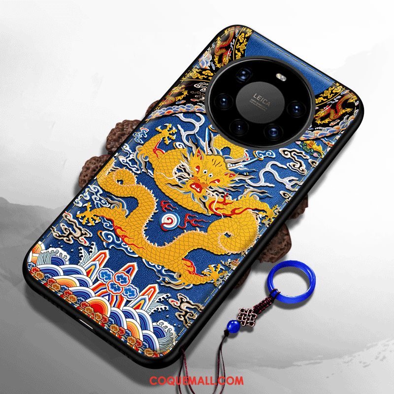 Étui Huawei Mate 40 Pro+ Téléphone Portable Bleu Dragon, Coque Huawei Mate 40 Pro+ Gaufrage Nouveau