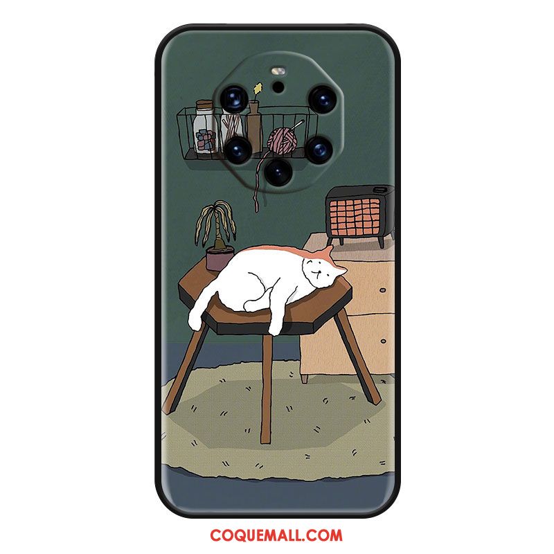 Étui Huawei Mate 40 Rs Charmant Dessin Animé Chat, Coque Huawei Mate 40 Rs Vert Silicone