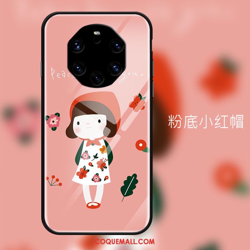 Étui Huawei Mate 40 Rs Dessin Animé Rouge Miroir, Coque Huawei Mate 40 Rs Fleur Frais