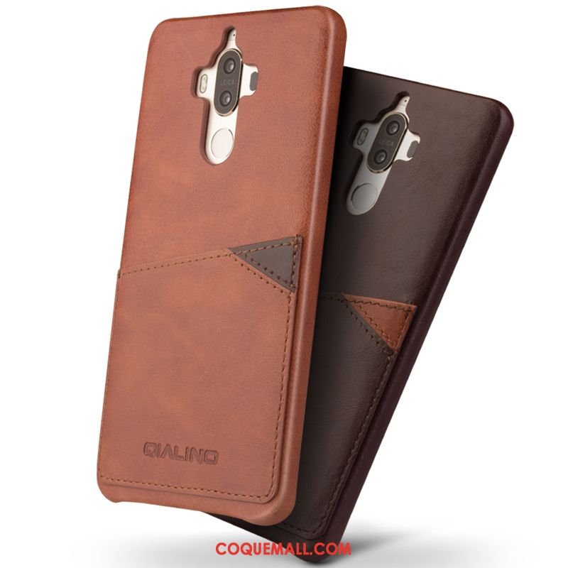 Étui Huawei Mate 9 Foncé Cuir Carte, Coque Huawei Mate 9 Téléphone Portable Étui En Cuir Braun