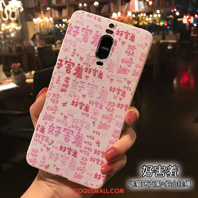 Étui Huawei Mate 9 Pro Silicone Rose Dessin Animé, Coque Huawei Mate 9 Pro Support Rose