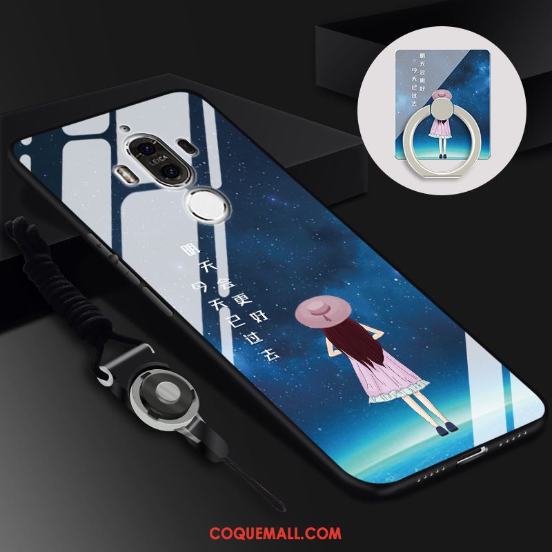 Étui Huawei Mate 9 Verre Trempé Téléphone Portable Protection, Coque Huawei Mate 9 Difficile Bleu