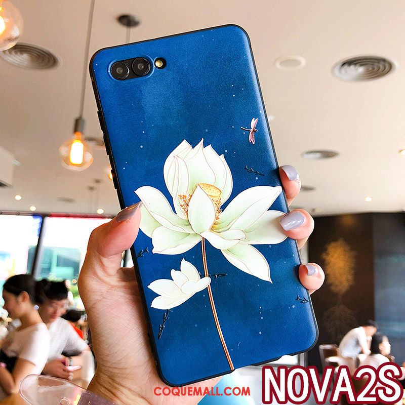 Étui Huawei Nova 2s Incassable Floral Fluide Doux, Coque Huawei Nova 2s Silicone Bleu