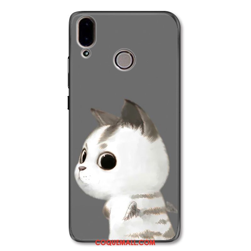 Étui Huawei Nova 3 Charmant Gris Chat, Coque Huawei Nova 3 Dessin Animé Délavé En Daim