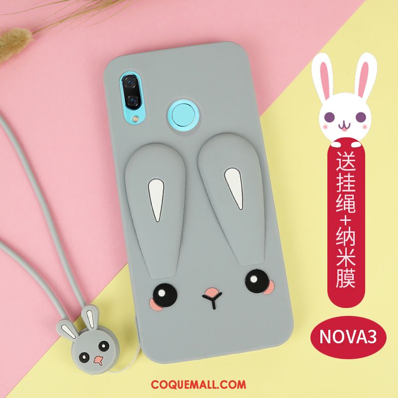 Étui Huawei Nova 3 Dessin Animé Silicone Gris, Coque Huawei Nova 3 Fluide Doux Charmant