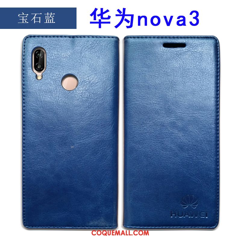 Étui Huawei Nova 3 Incassable Bleu Téléphone Portable, Coque Huawei Nova 3 Étui En Cuir Tout Compris