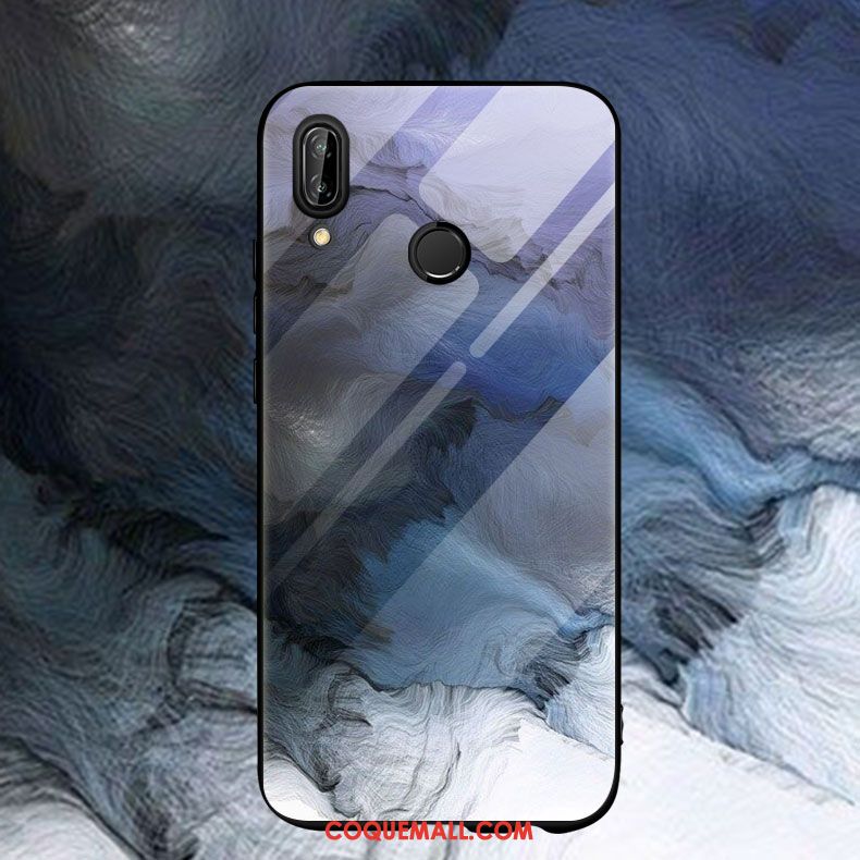 Étui Huawei Nova 3e Silicone Bleu Difficile, Coque Huawei Nova 3e Verre Bleu