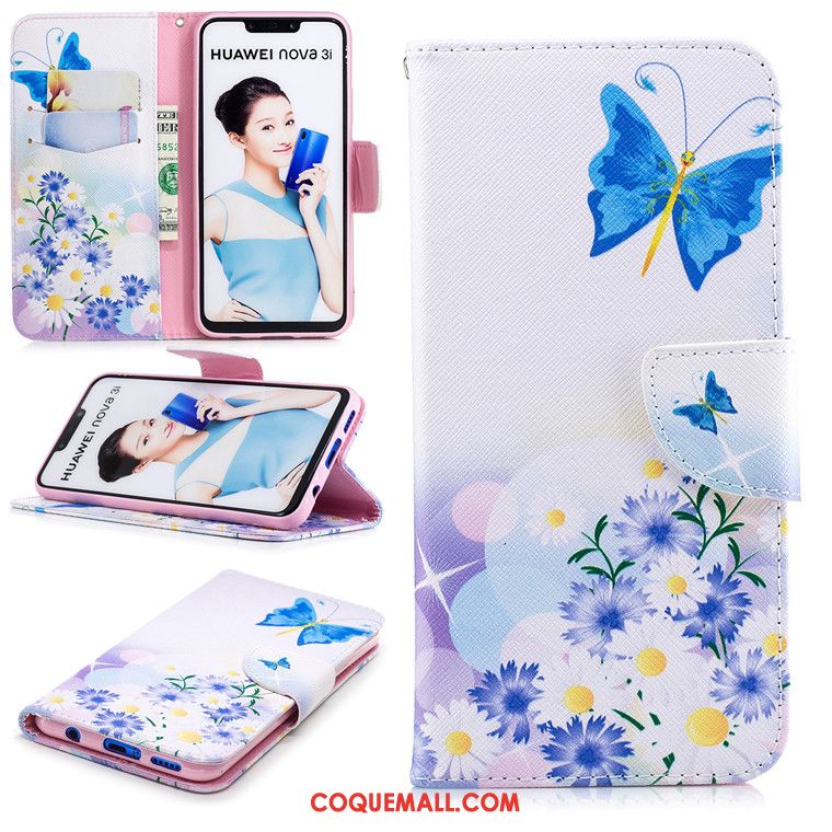 Étui Huawei Nova 3i Tout Compris Dessin Animé Blanc, Coque Huawei Nova 3i Clamshell Téléphone Portable