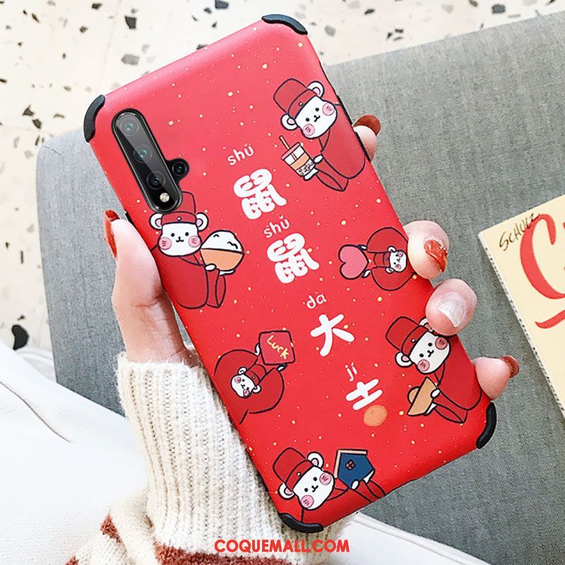 Étui Huawei Nova 5t Dessin Animé Charmant Rouge, Coque Huawei Nova 5t Rat Fluide Doux