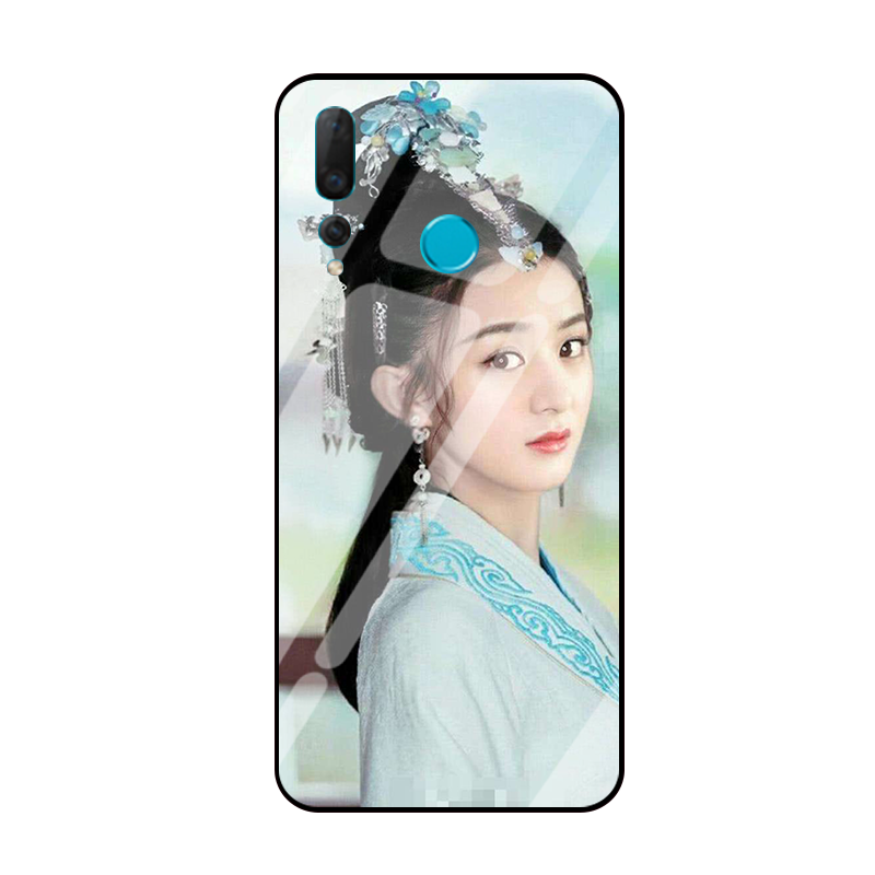 Étui Huawei P Smart+ 2019 Bleu Incassable Verre Trempé, Coque Huawei P Smart+ 2019 Téléphone Portable Miroir