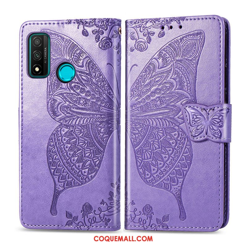 Étui Huawei P Smart 2020 Papillon Gaufrage En Cuir, Coque Huawei P Smart 2020 Fleur Protection