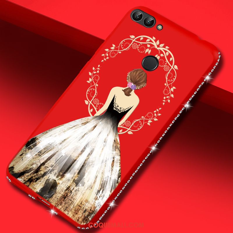 Étui Huawei P Smart Dessin Animé Téléphone Portable Strass, Coque Huawei P Smart Rouge