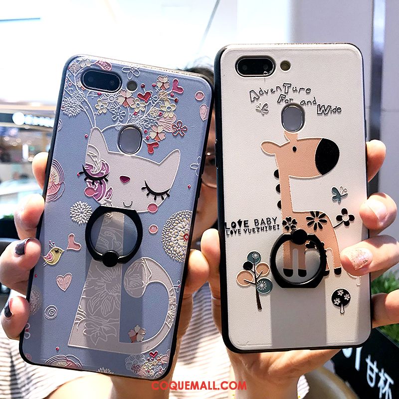 Étui Huawei P Smart Téléphone Portable Chat Blanc, Coque Huawei P Smart Anneau Dessin Animé