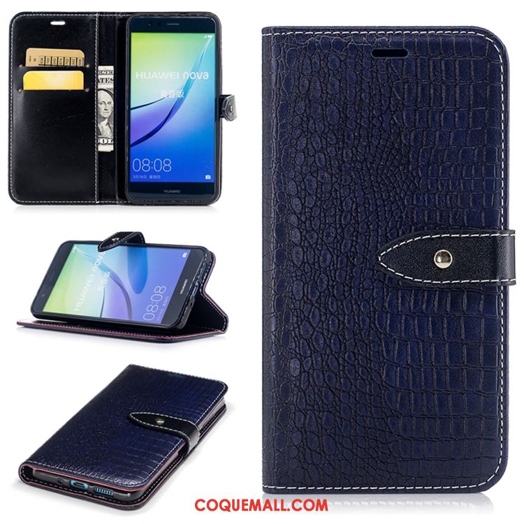 Étui Huawei P10 Lite Téléphone Portable Portefeuille Support, Coque Huawei P10 Lite Bleu Étui En Cuir