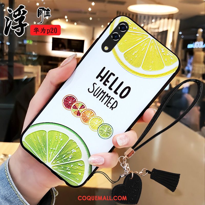 Étui Huawei P20 Fluide Doux Jaune Tendance, Coque Huawei P20 Ornements Suspendus Silicone