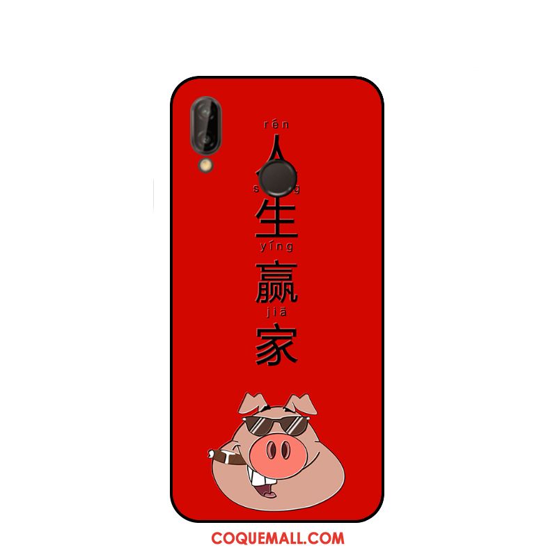 Étui Huawei P20 Lite Gaufrage Téléphone Portable Protection, Coque Huawei P20 Lite Ornements Suspendus Rouge