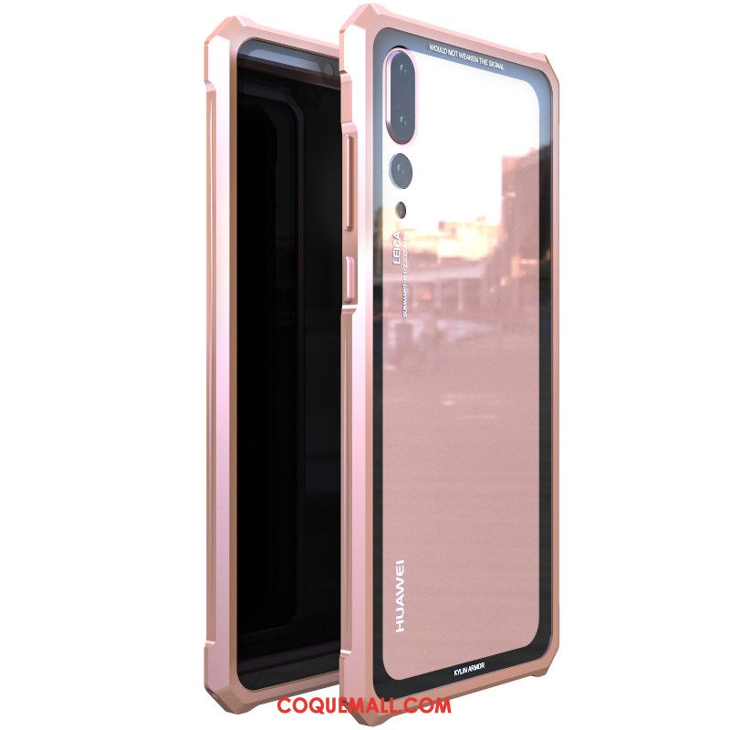 Étui Huawei P20 Pro Métal Marque De Tendance Protection, Coque Huawei P20 Pro Personnalité Rose