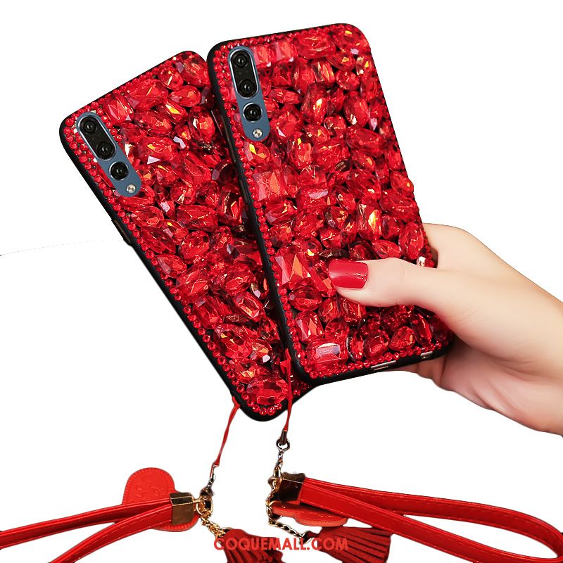 Étui Huawei P20 Pro Rouge Incruster Strass Fluide Doux, Coque Huawei P20 Pro Téléphone Portable Luxe