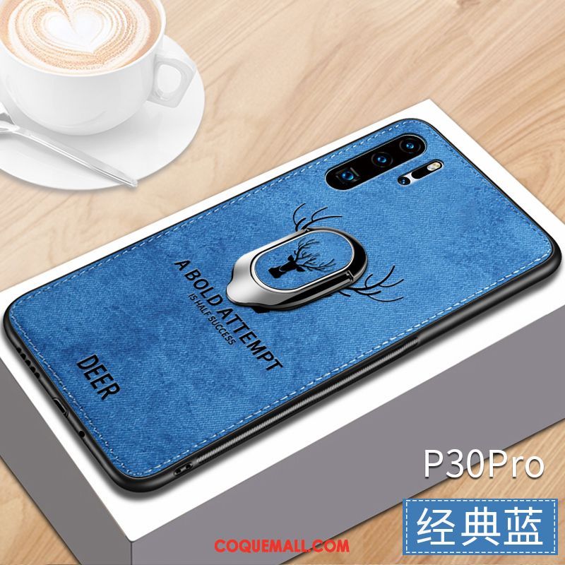 Étui Huawei P30 Pro Anneau Tout Compris Bleu, Coque Huawei P30 Pro Tissu Incassable