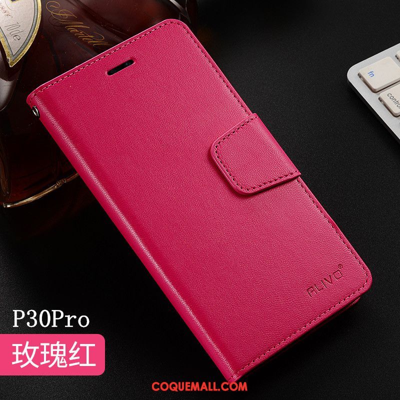 Étui Huawei P30 Pro Tendance Rouge En Cuir, Coque Huawei P30 Pro Protection Incassable