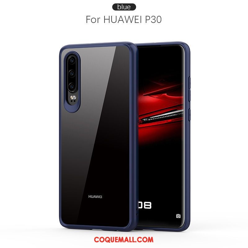 Étui Huawei P30 Pu Très Mince Transparent, Coque Huawei P30 Bleu Incassable