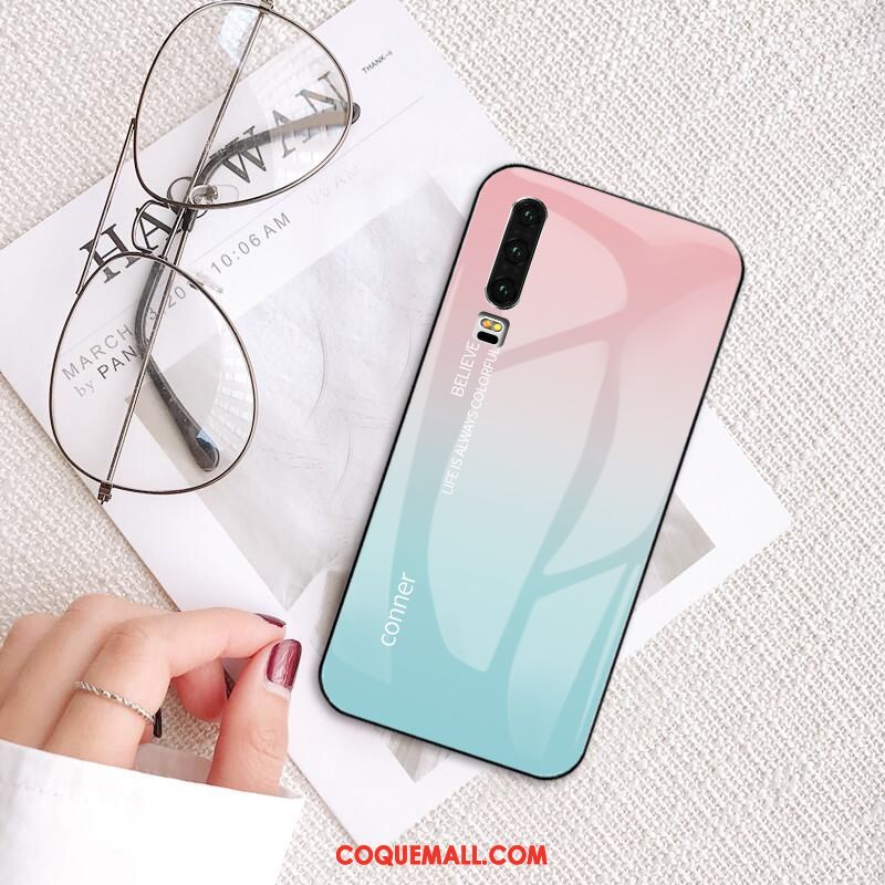 Étui Huawei P30 Rouge Protection Net Rouge, Coque Huawei P30 Marque De Tendance Verre