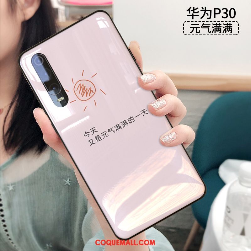 Étui Huawei P30 Silicone Rose Verre, Coque Huawei P30 Incassable Net Rouge