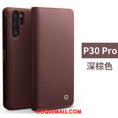 Étui Huawei P30 Téléphone Portable Cuir Véritable Business, Coque Huawei P30 Classic Simple Braun