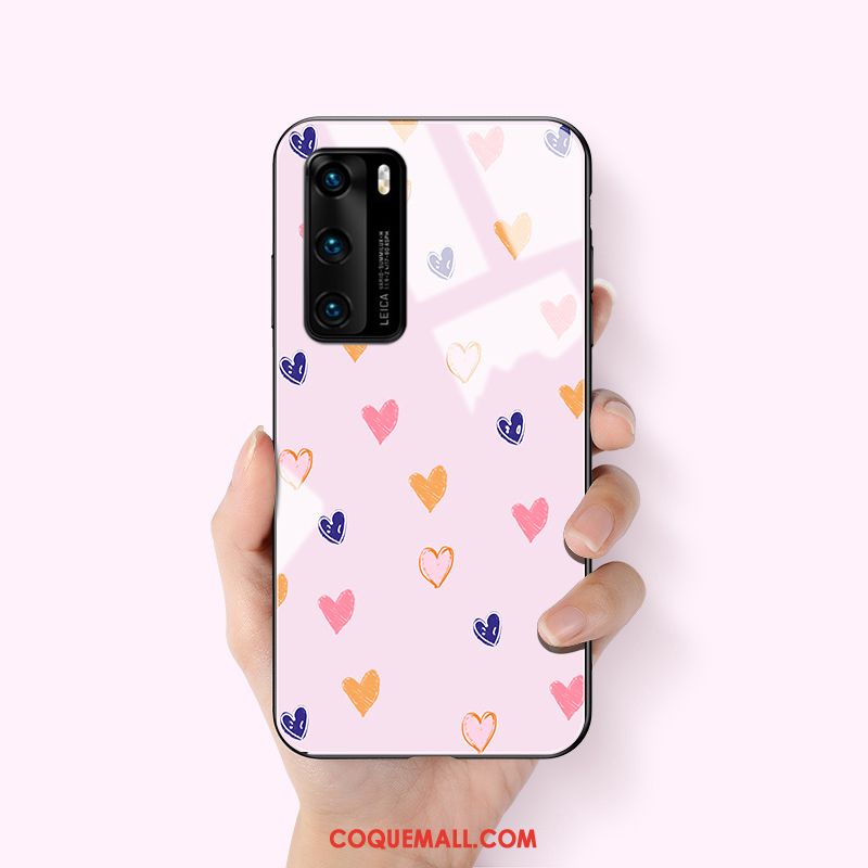 Étui Huawei P40 Amoureux Verre Créatif, Coque Huawei P40 Silicone Ornements Suspendus