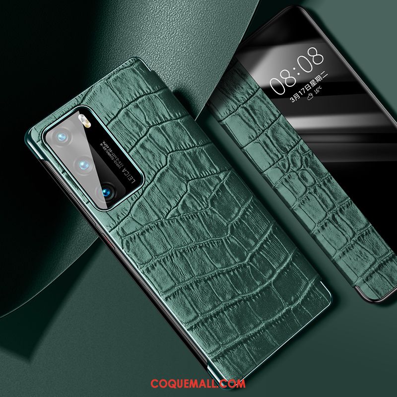 Étui Huawei P40 Cuir En Cuir Business, Coque Huawei P40 Accessoires Crocodile Modèle