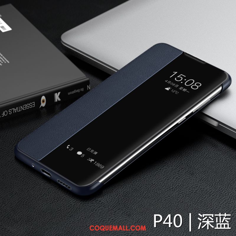 Étui Huawei P40 En Cuir Protection Incassable, Coque Huawei P40 Cuir Véritable Téléphone Portable