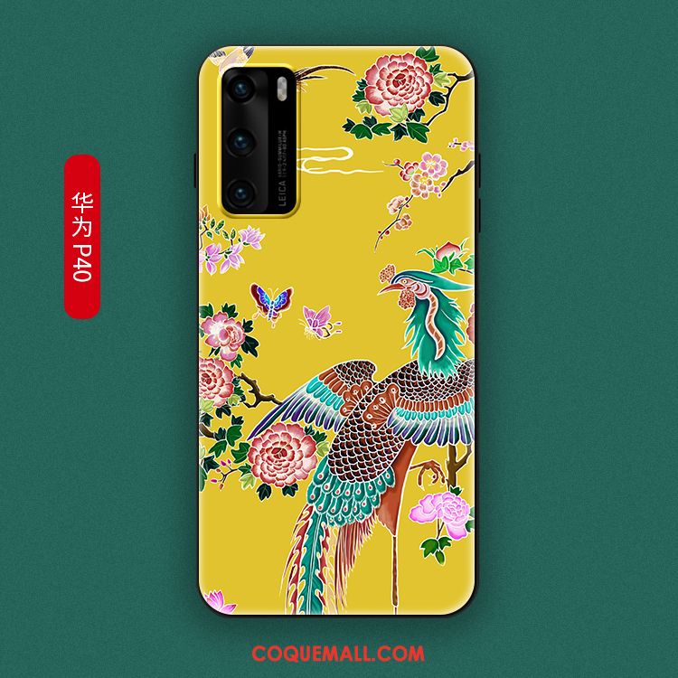 Étui Huawei P40 Net Rouge Fluide Doux Protection, Coque Huawei P40 Téléphone Portable Style Chinois