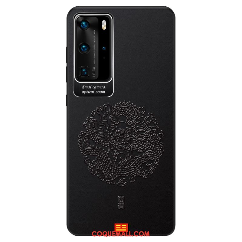 Étui Huawei P40 Pro Cuir Style Chinois Téléphone Portable, Coque Huawei P40 Pro Très Mince Noir