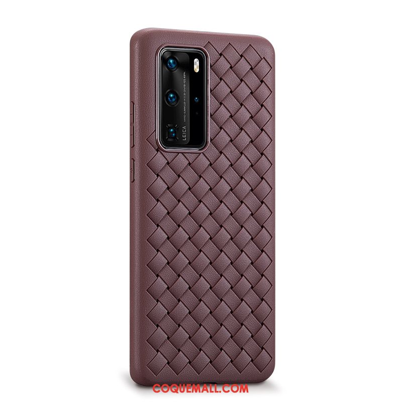 Étui Huawei P40 Pro Cuir Véritable Personnalité Net Rouge, Coque Huawei P40 Pro Modèle Fleurie Sentir