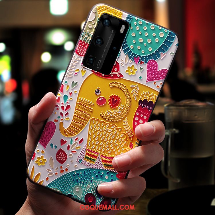 Étui Huawei P40 Pro Délavé En Daim Multicolore Vintage, Coque Huawei P40 Pro Dessin Animé Vent