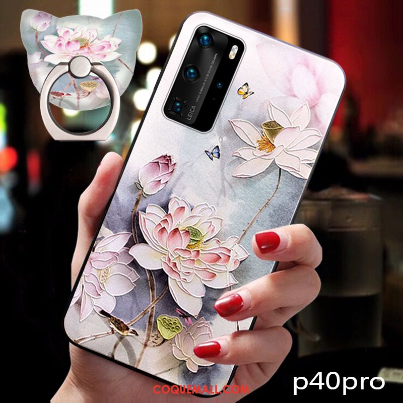 Étui Huawei P40 Pro Rose Vintage Silicone, Coque Huawei P40 Pro Protection Incassable