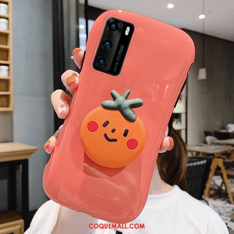 Étui Huawei P40 Protection Créatif Dessin Animé, Coque Huawei P40 Net Rouge Téléphone Portable Orange Orange