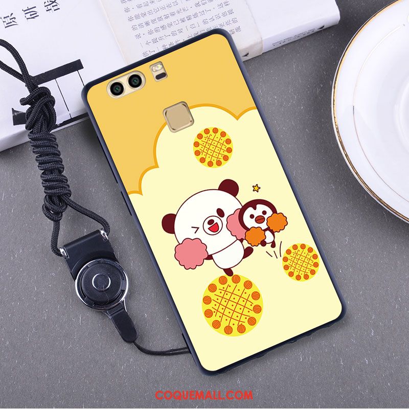 Étui Huawei P9 Incassable Téléphone Portable Fluide Doux, Coque Huawei P9 Gaufrage Jaune