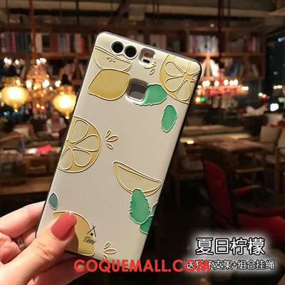 Étui Huawei P9 Jaune Gaufrage Fluide Doux, Coque Huawei P9 Téléphone Portable Silicone